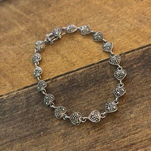 Vintage Infinity Heart Marcasite Sterling Bracelet